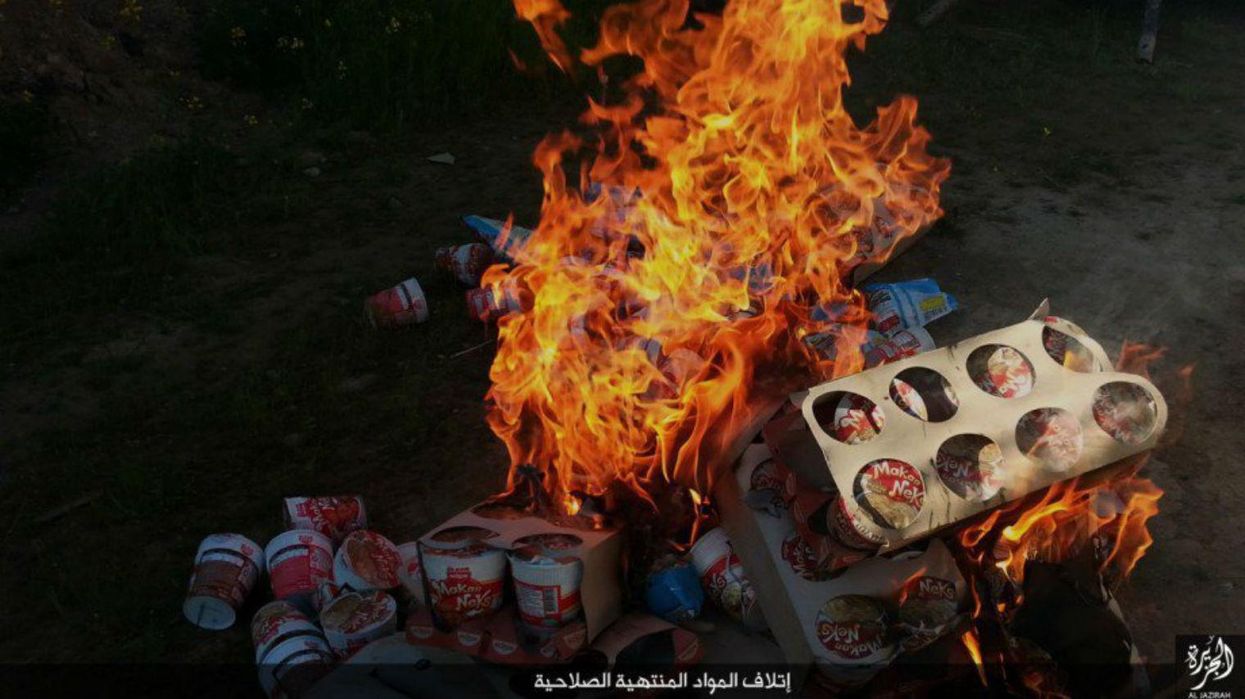 Meanwhile, in the Caliphate, Isis appears to be burning giant piles of Pot Noodles