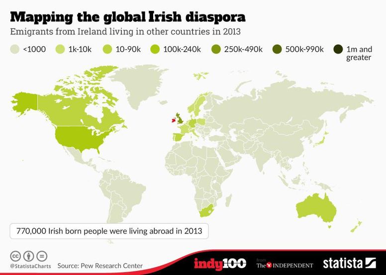 Irish In World Map This Is Where Irish People Live Around The World, In One Map | Indy100 |  Indy100