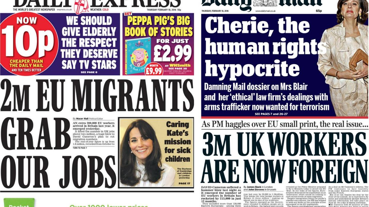 The Daily Express and Daily Mail are actually angry that foreign-born people have jobs in Britain