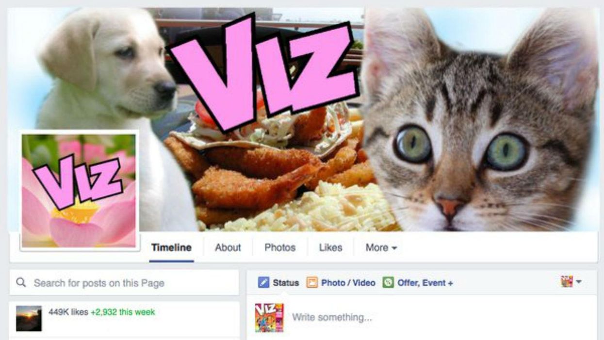 Viz responded to Facebook's temporary 'ban' by mocking up a 'family friendly' page with animal pictures