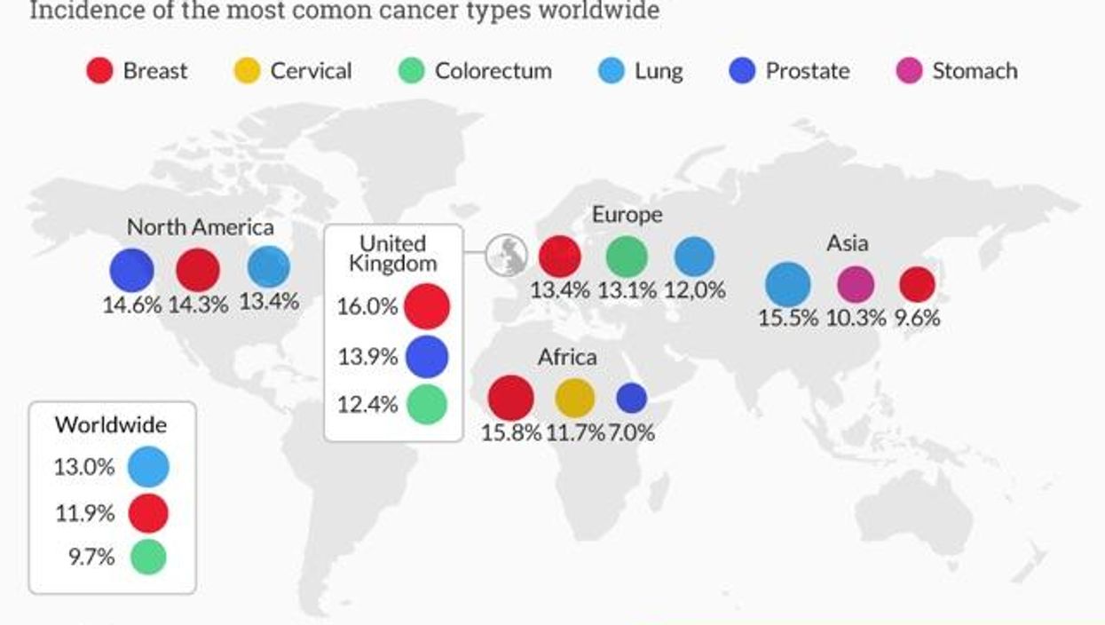 These are the most prevalent types of cancer around the world