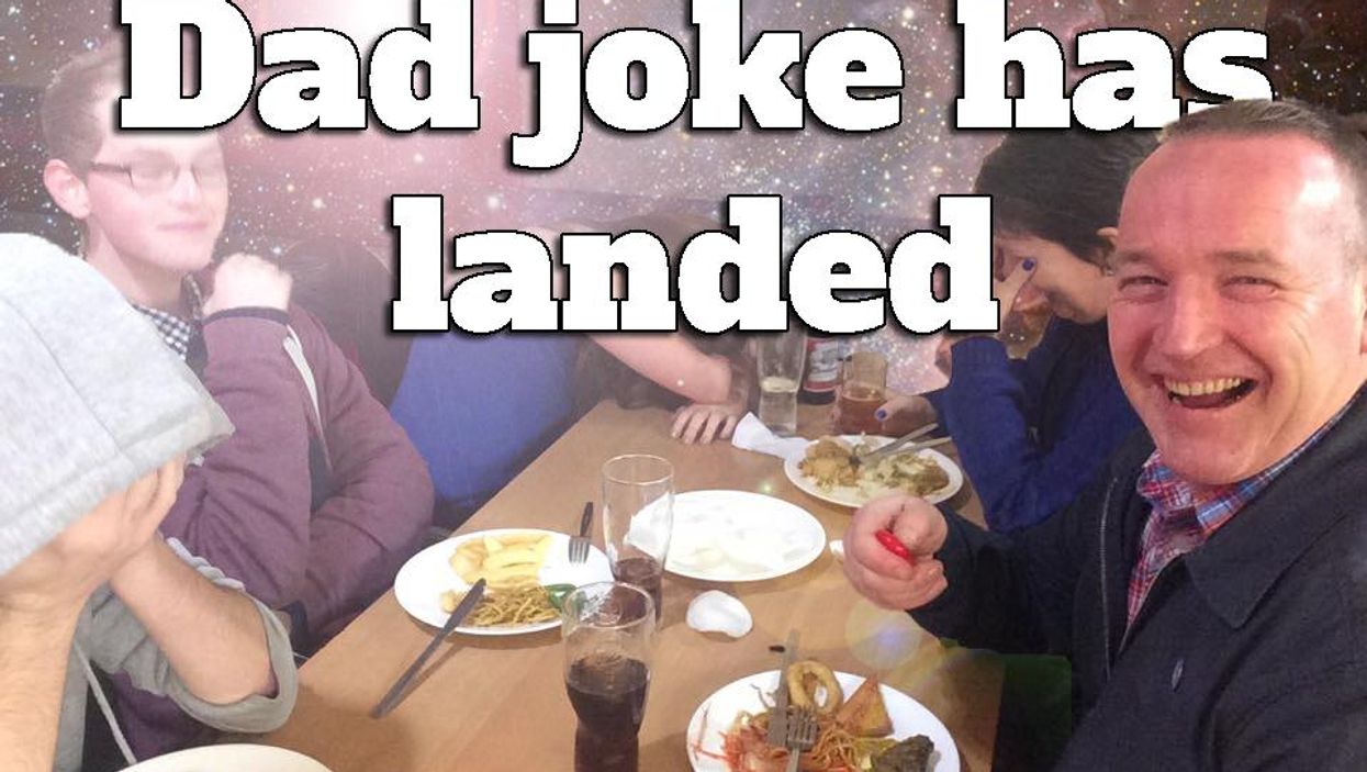 This perfectly-timed photo catches the exact moment a 'dad joke' landed