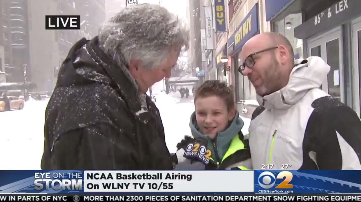 Father and son brave deadly blizzard in New York... to go and buy hand lotion