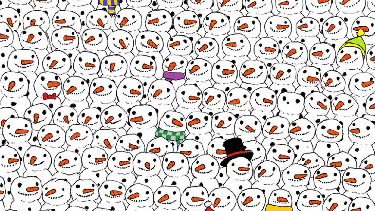 Can you spot the panda hidden among all the snowmen?