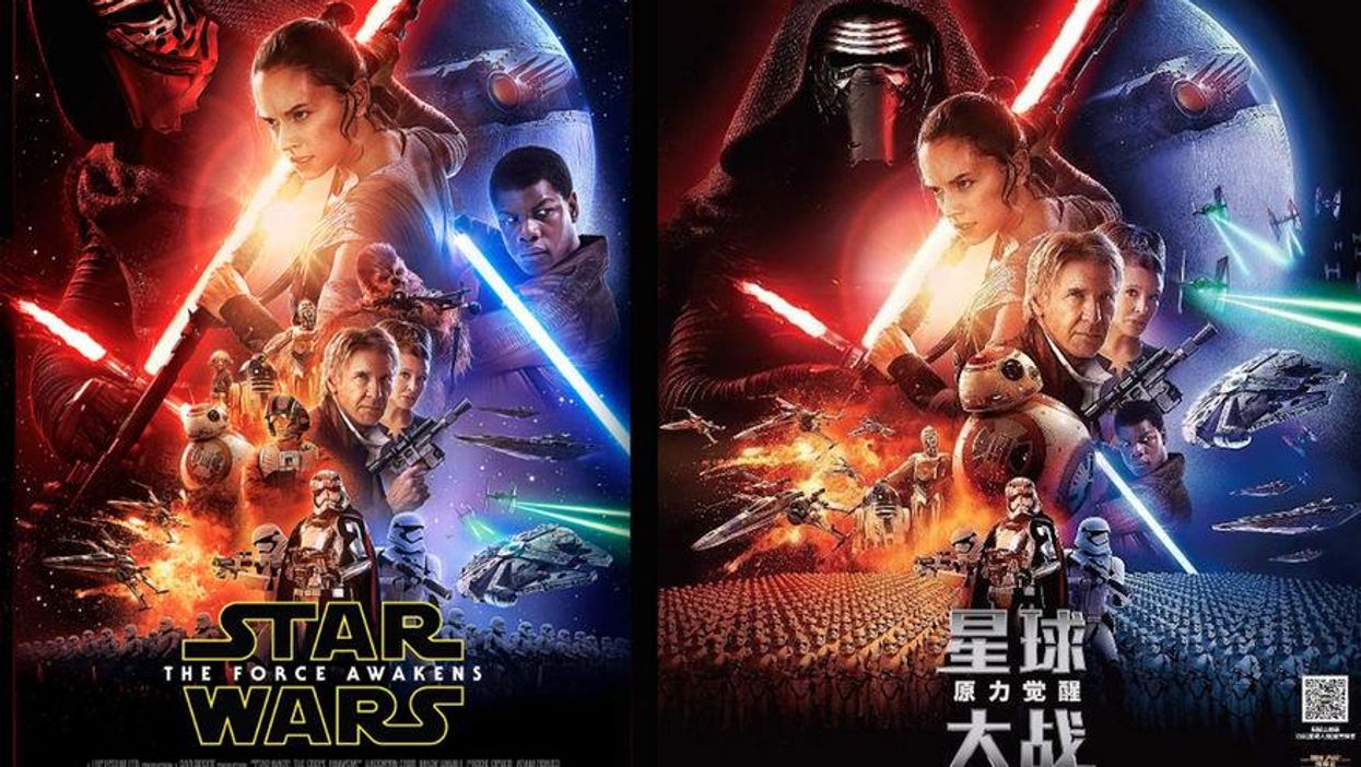 The Chinese version of the Star Wars: Force Awakens poster has edited out the non-white characters