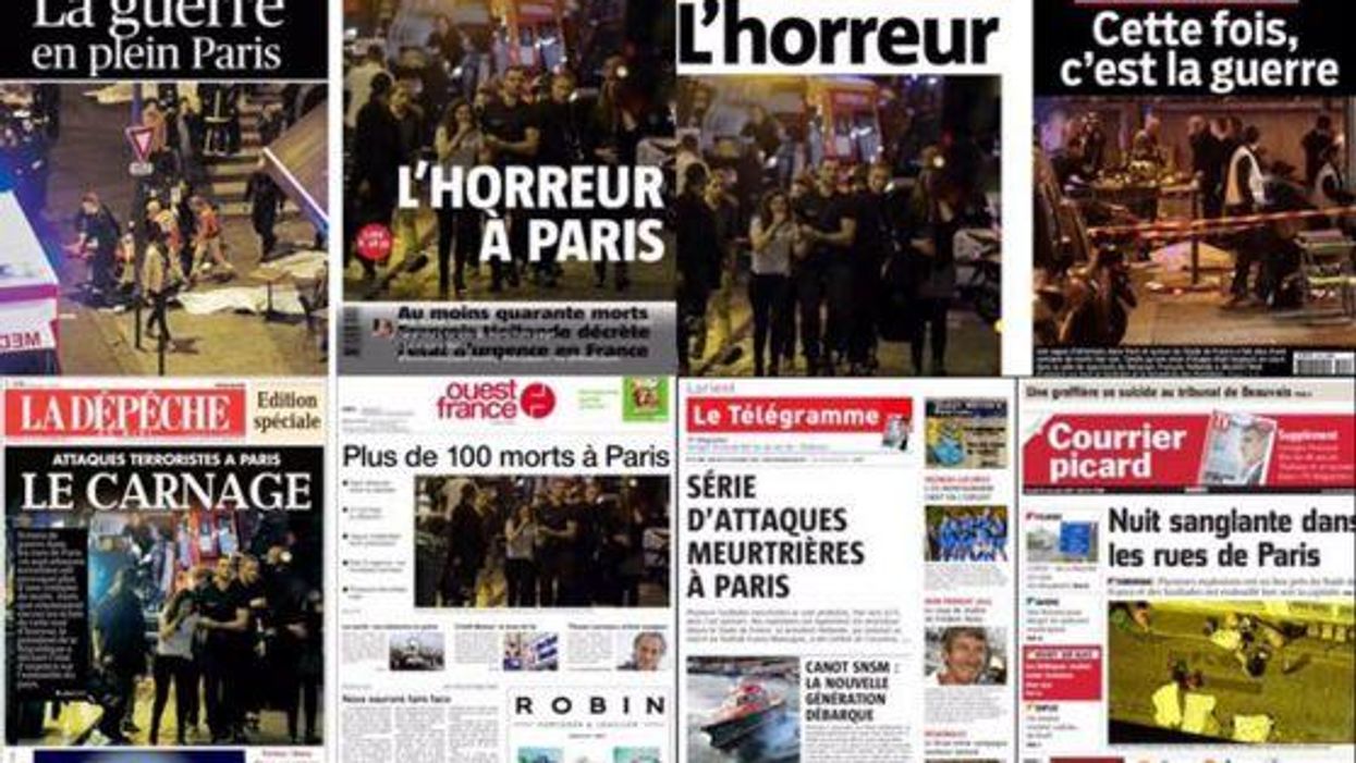 French and British newspaper front pages in the aftermath of the Paris terror attacks