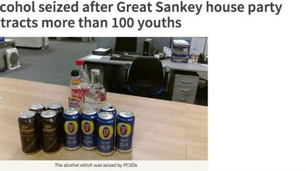 Warrington police seized a 'massive' alcohol haul at a party for over 100 teenagers
