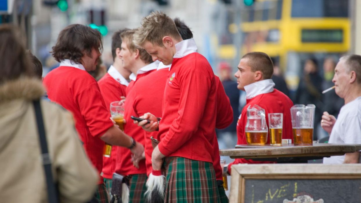 If the train is so packed you can't get to the buffet car, try asking some rugby fans to help