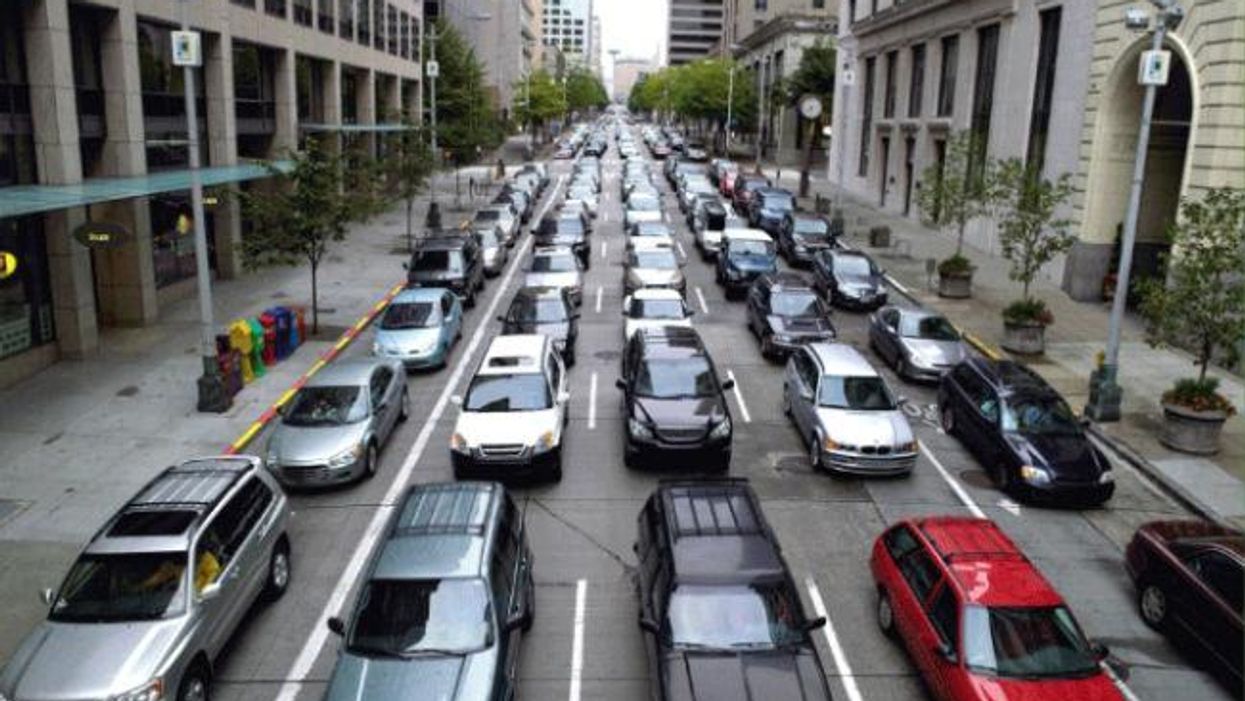 One image shows what cities would look like without cars