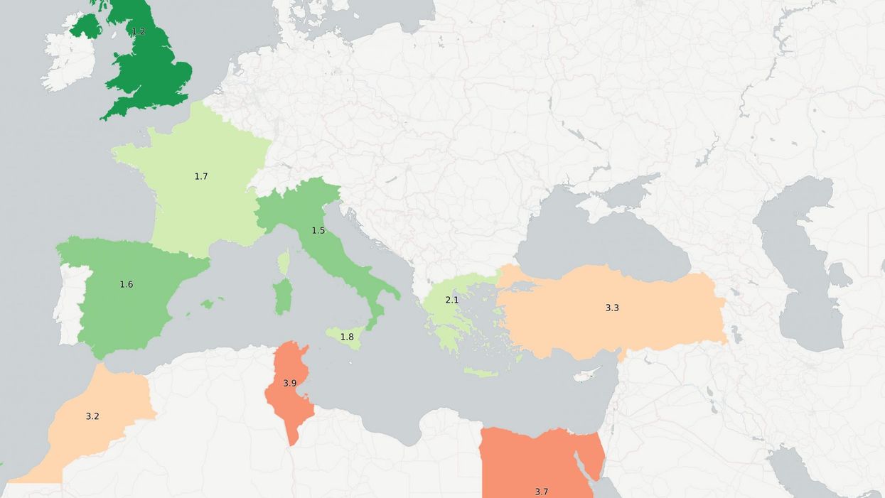 A map of the places Britons are most scared of travelling to