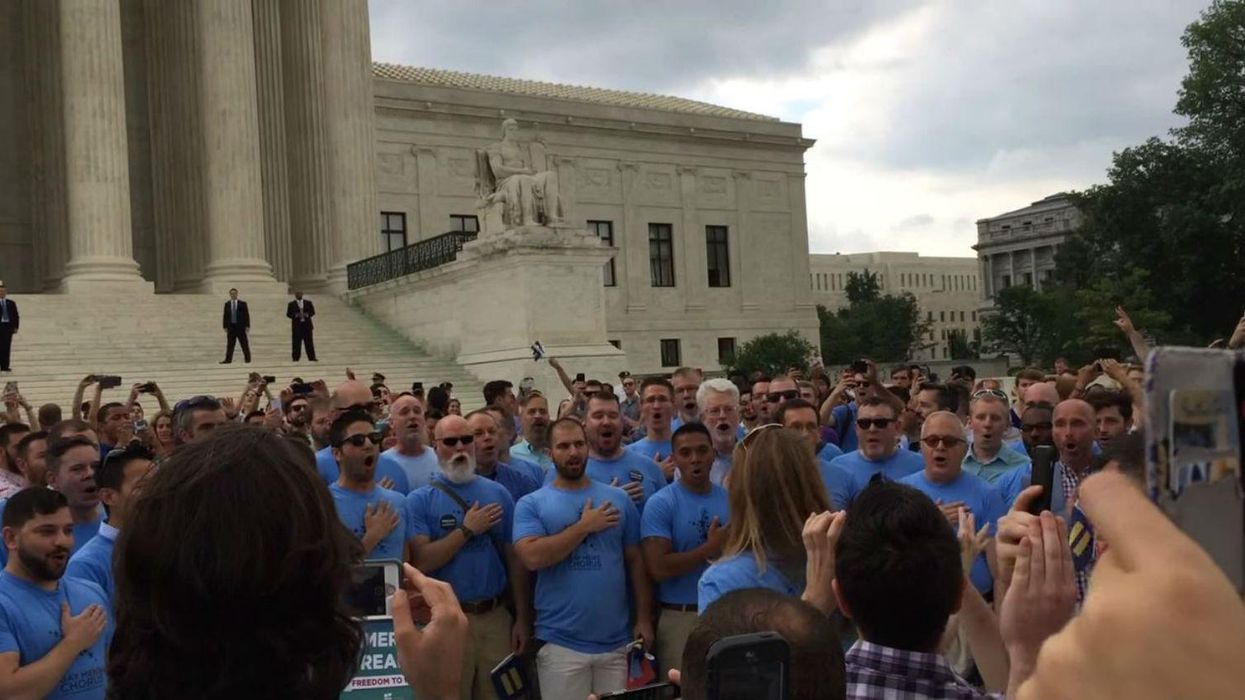 This gay choir singing the national anthem outside the Supreme Court is everything