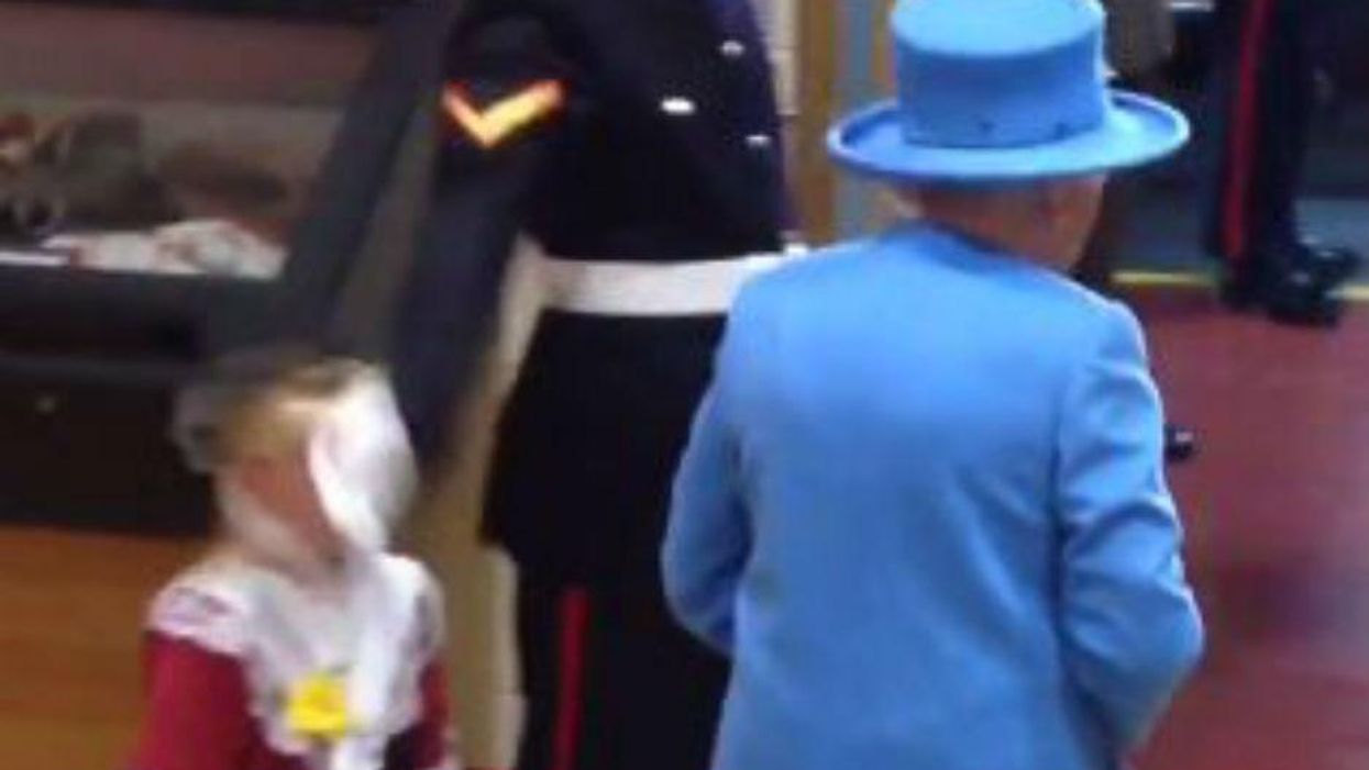 Girl presents Queen with flowers, gets hit in the face by a soldier