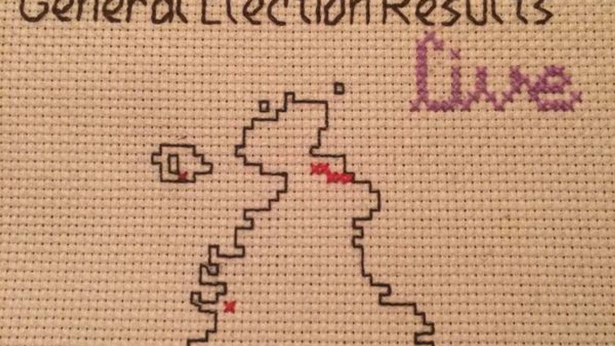 Need cheering up? This man is cross-stitching the election results. Live