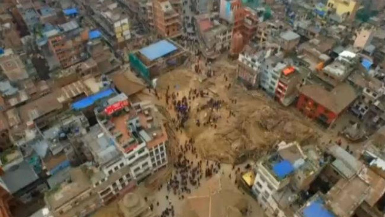 Drone footage from above Kathmandu shows devastation of Nepal earthquake