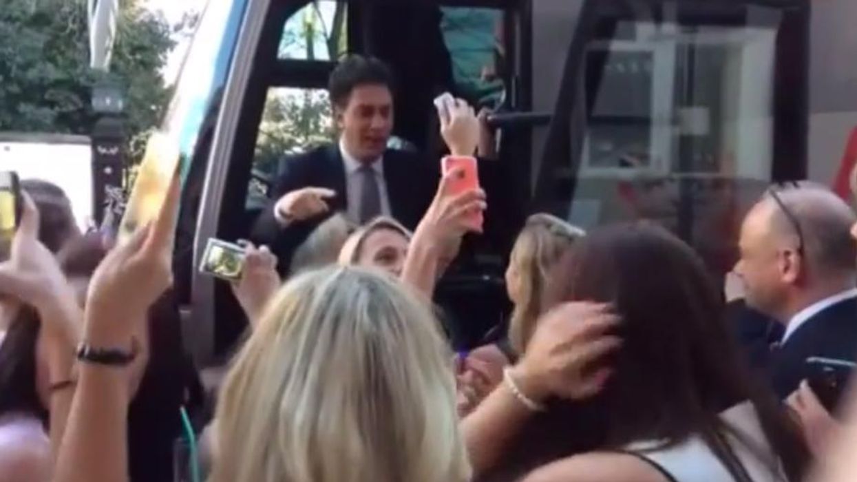 Just Ed Miliband getting mobbed by a hen party
