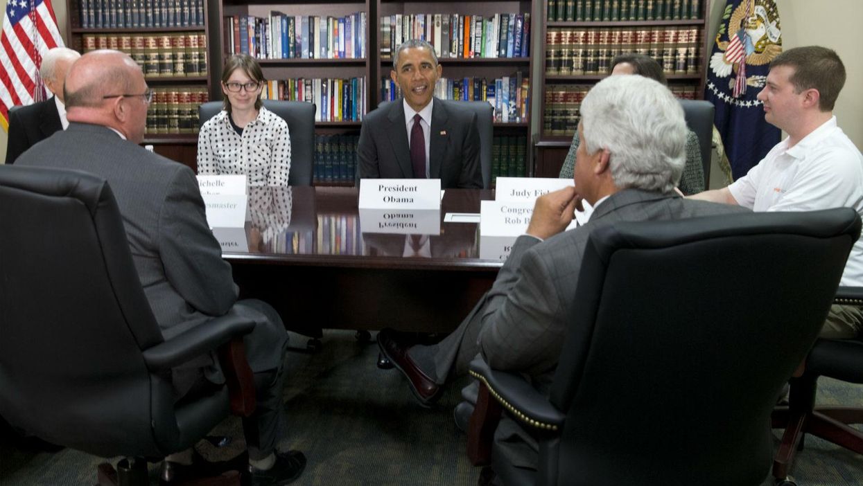 That awkward moment when you don't wear a suit to work and the president's there