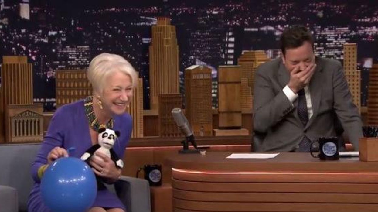Just Helen Mirren pretending to give an Oscars acceptance speech after inhaling helium