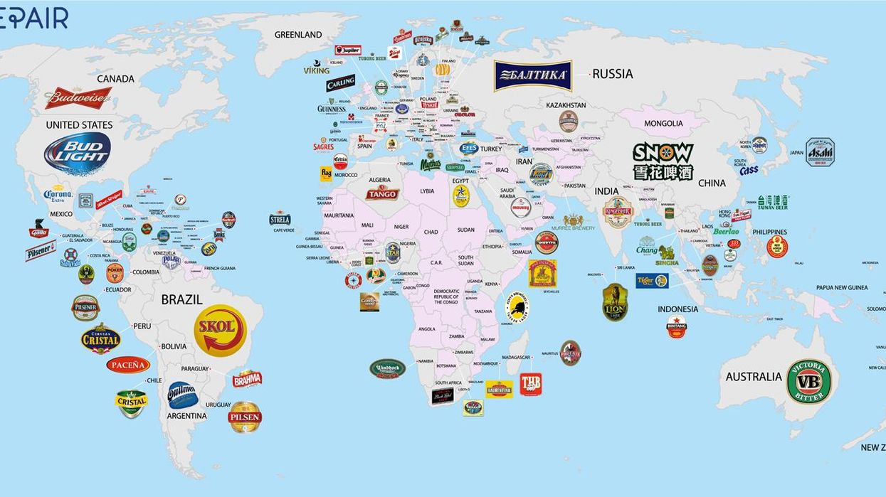 A map of the world according to each country's favourite beer