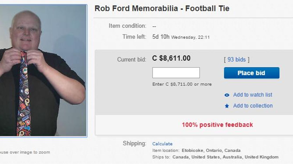Rob Ford put tie he wore when he admitted smoking crack on eBay