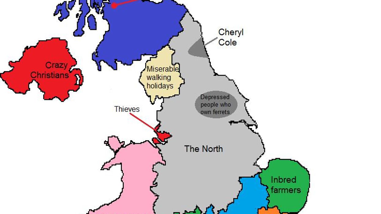 The stereotype map of Britain according to north Londoners
