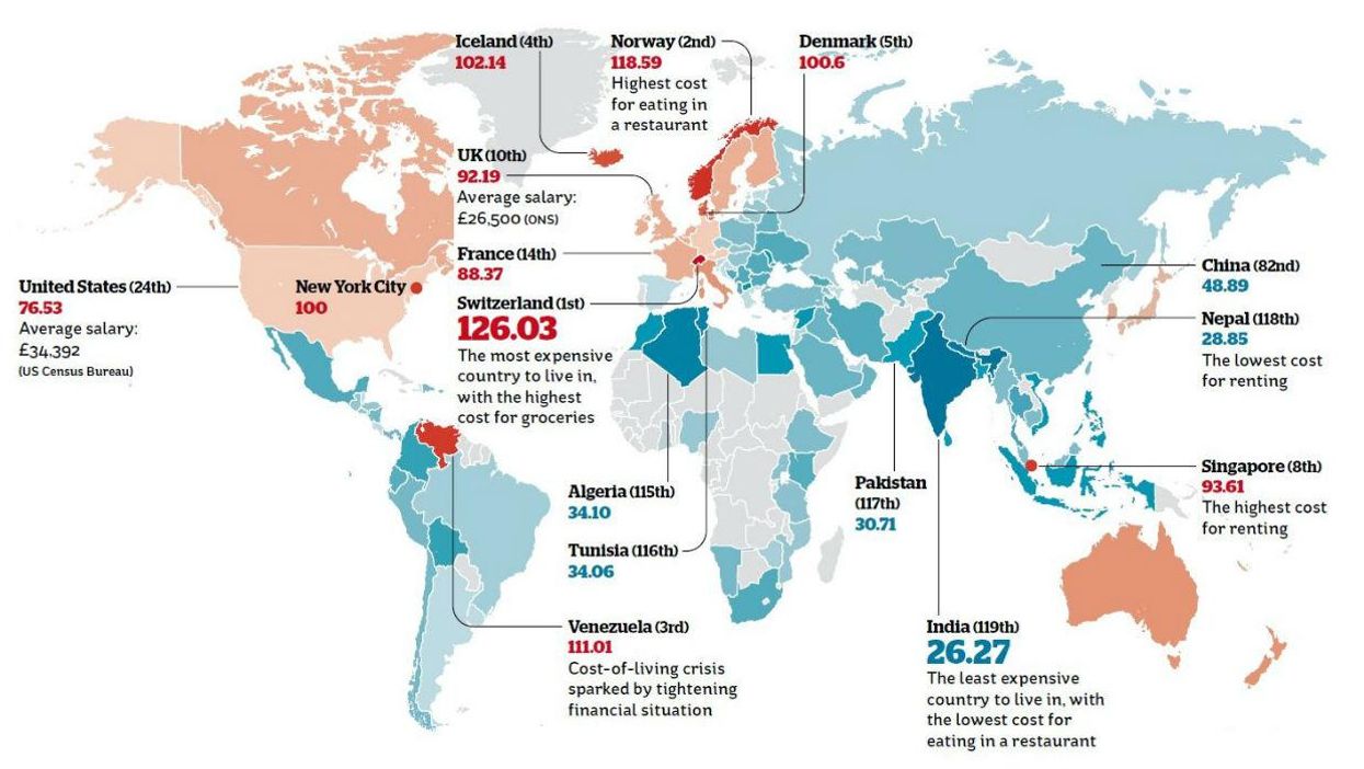 Map: The cost of living across the world
