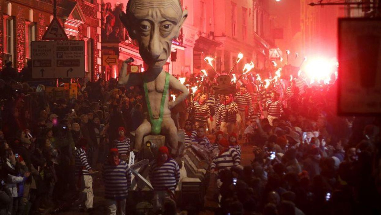 Lewes burnt a giant effigy of Vladimir Putin in a mankini