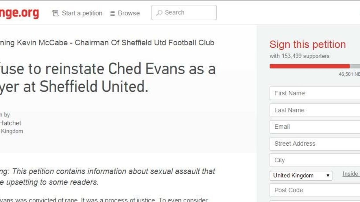 What happens when you start a petition against Ched Evans