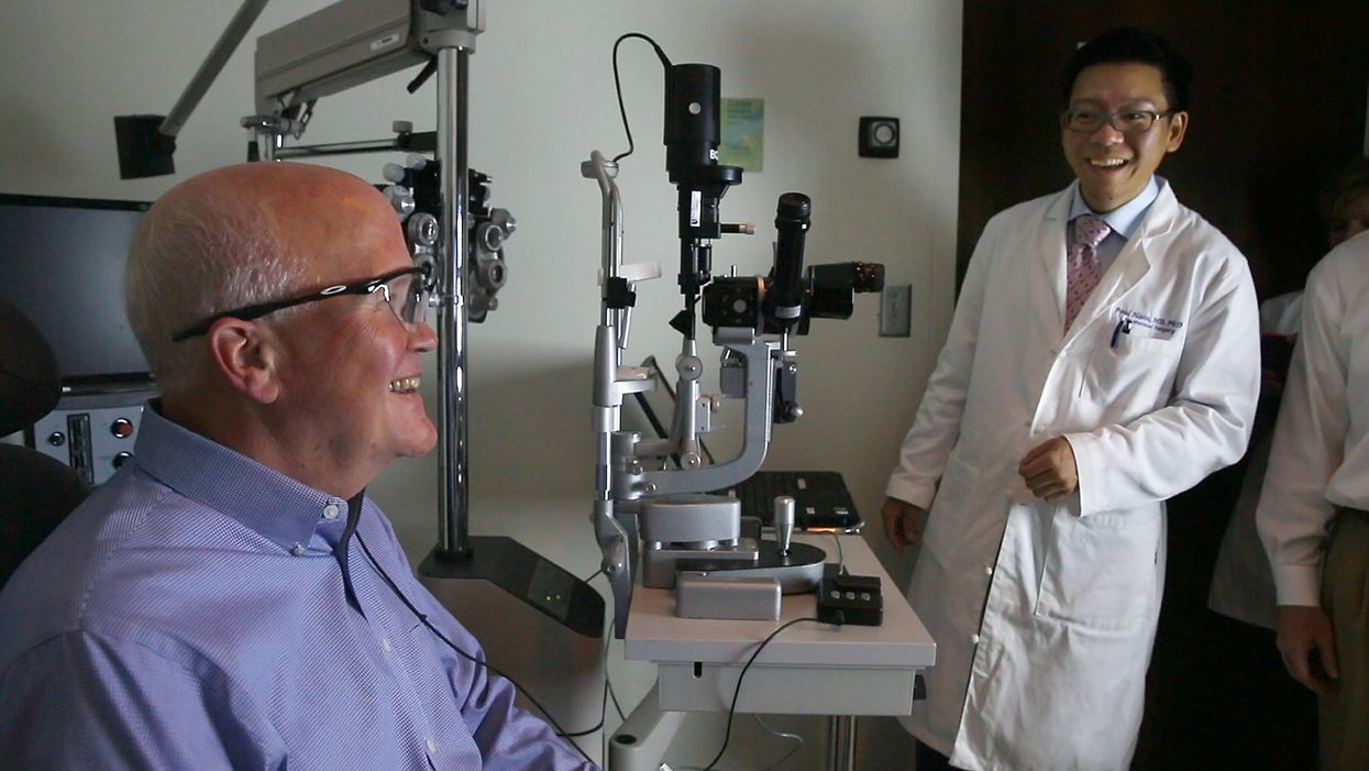 Watch the moment a man with a bionic eye sees for the first time in 33 years