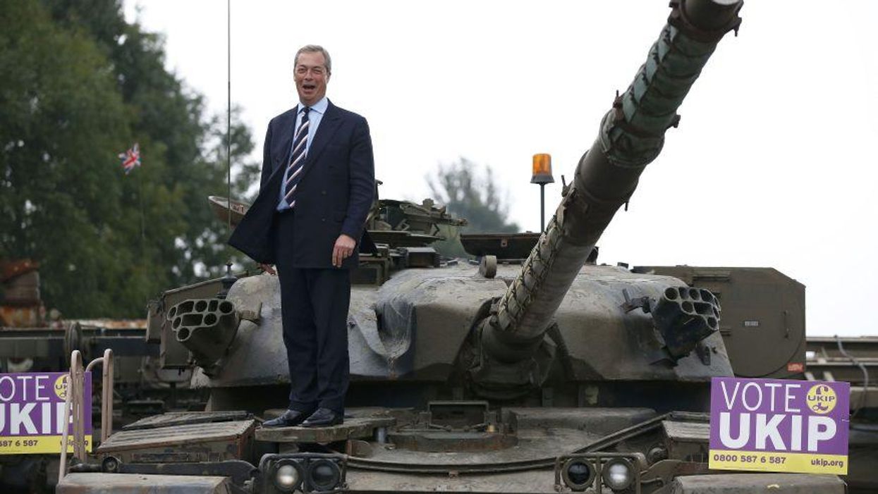 Nigel Farage is literally on a tank