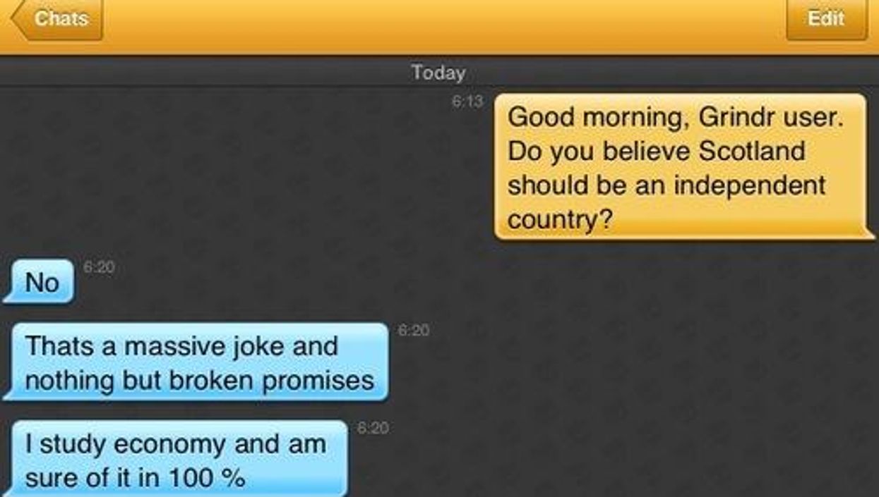 The Grindr straw poll on Scottish independence was pretty accurate