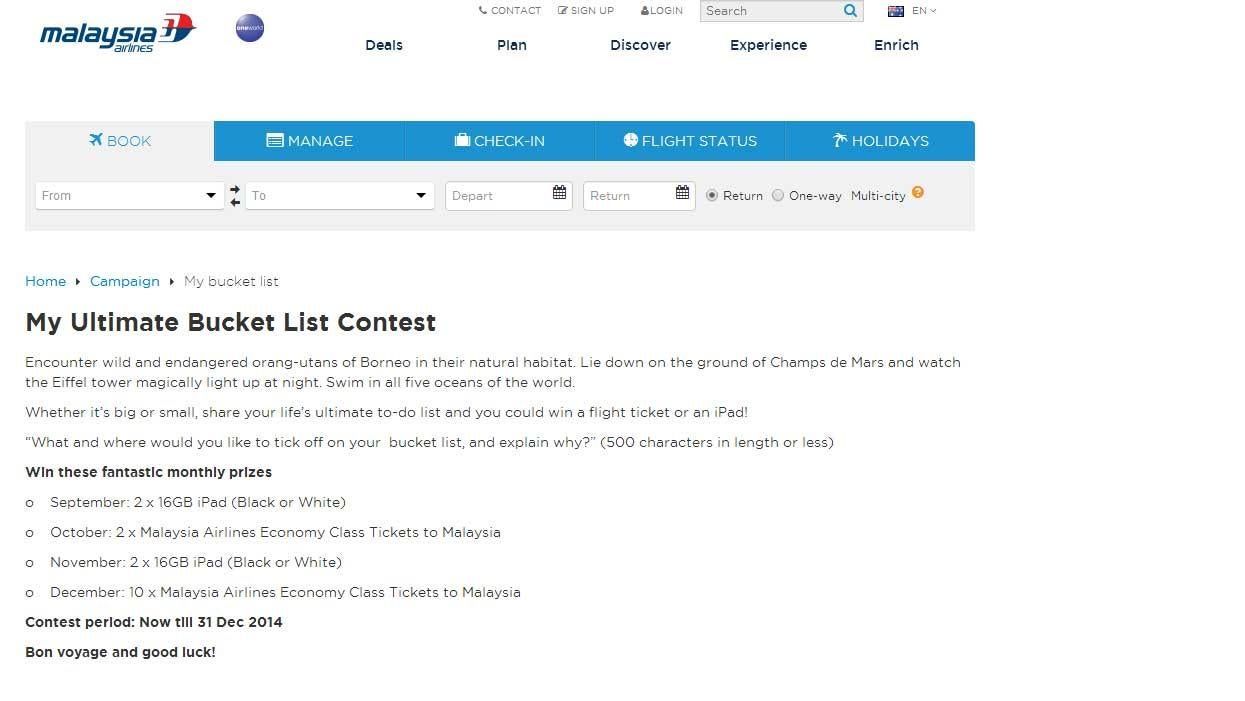 Yes, Malaysia Airlines really did launch a 'bucket list' competition