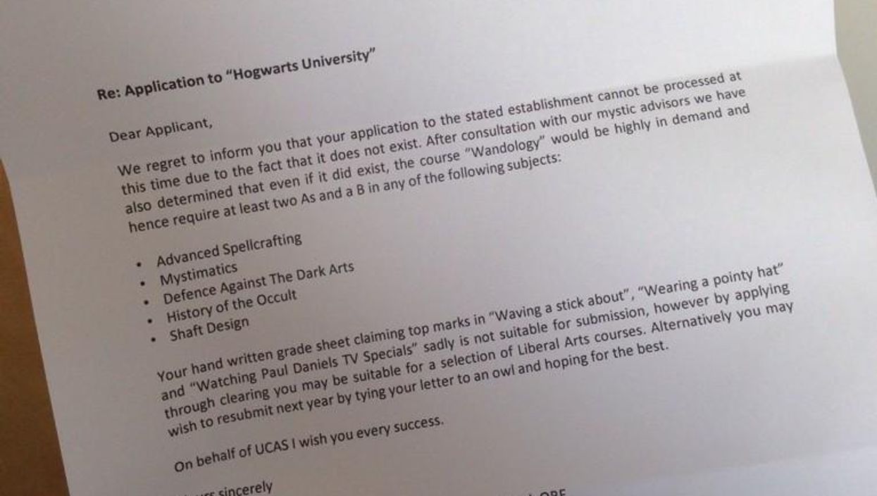 RE that Ucas application letter to Hogwarts University