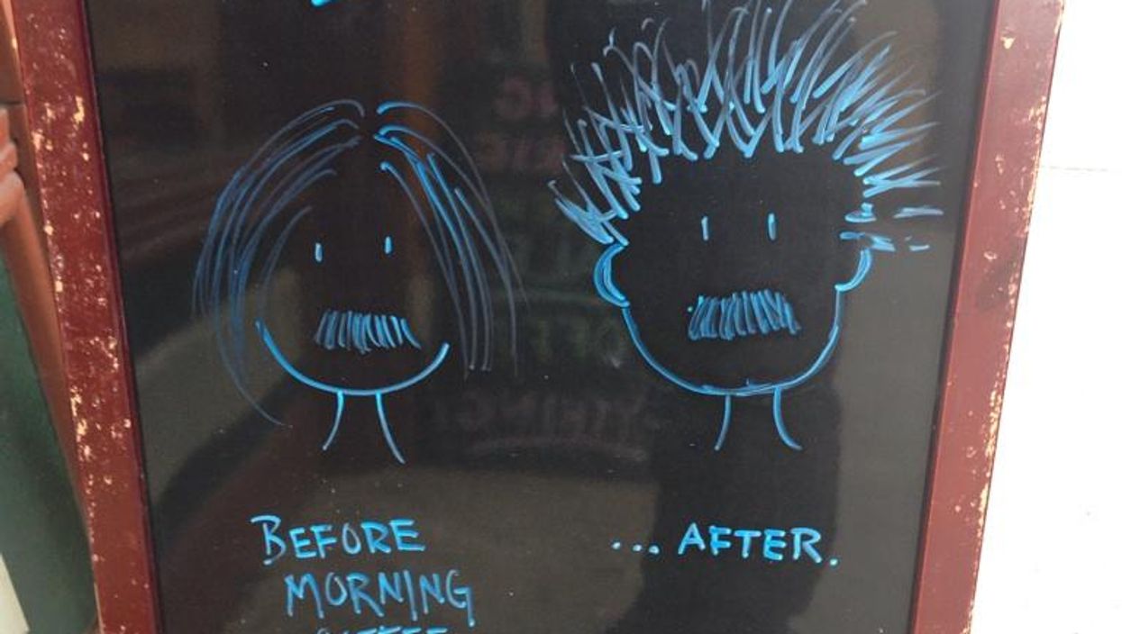 Albert Einstein's life work affirmed by mildly amusing coffee shop sign