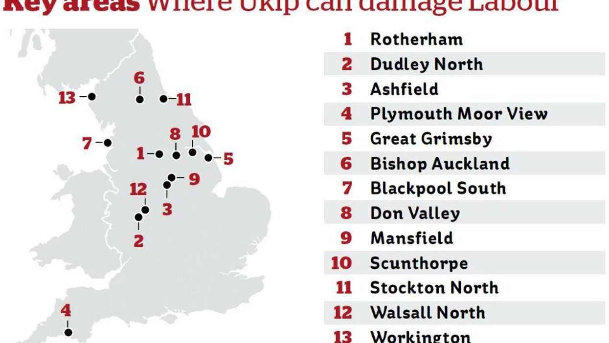 The constituencies where Ukip pose a serious threat to Labour