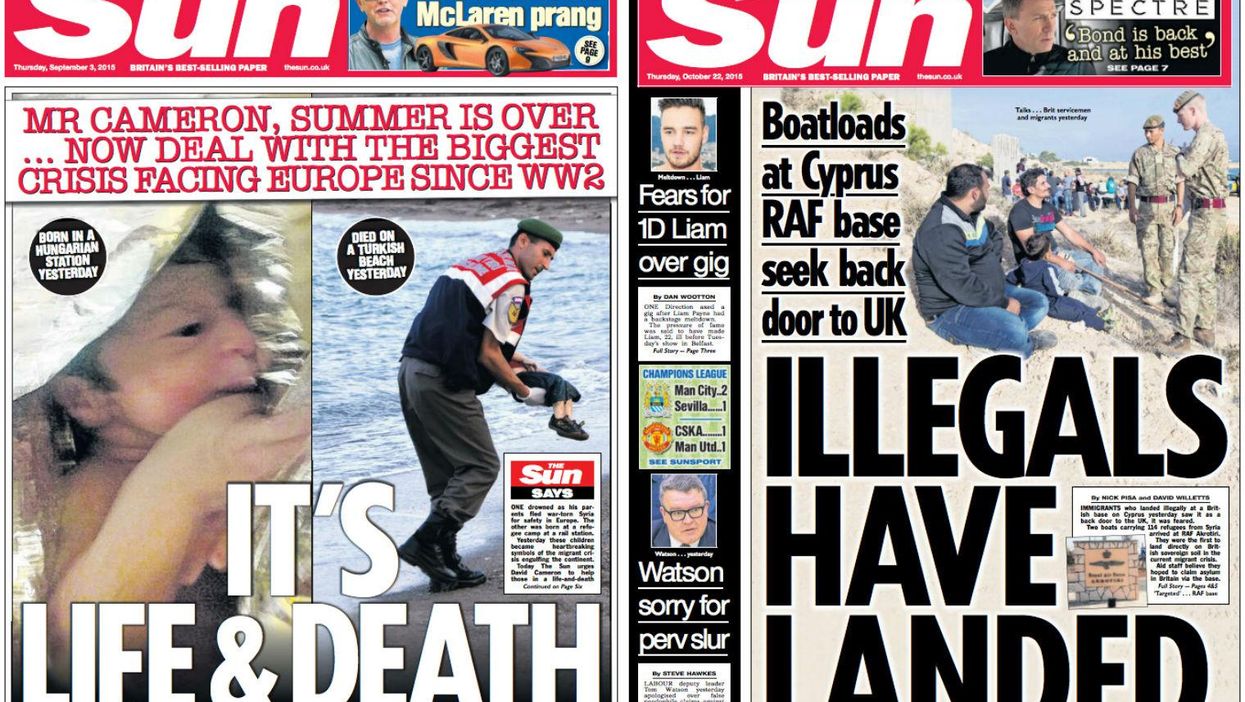 How the Sun changed its tune on the refugee crisis - in two front pages