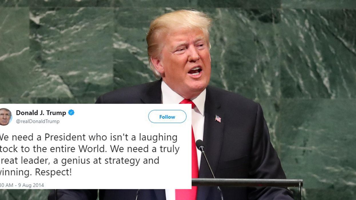 Trump tweeted in 2014 'we need a president who isn't a laughing stock.' Four years later the UN laughed in his face