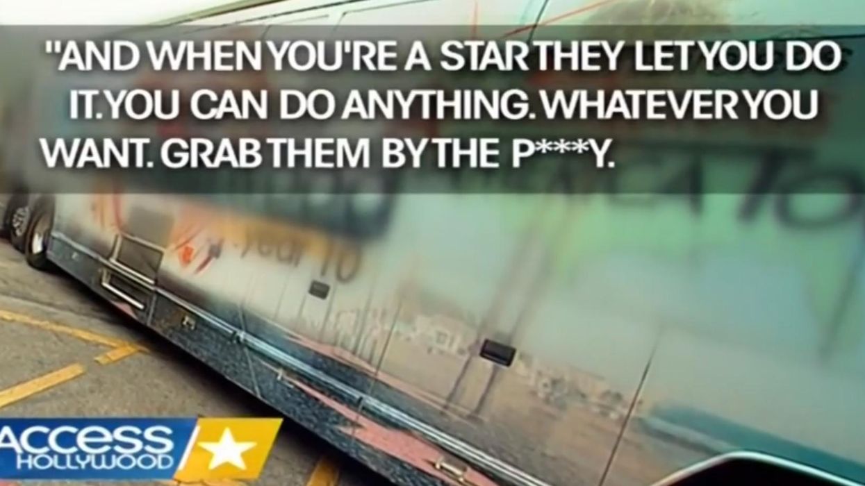 Trump's infamous 'grab them by the p***y' video is playing on a loop next to the White House