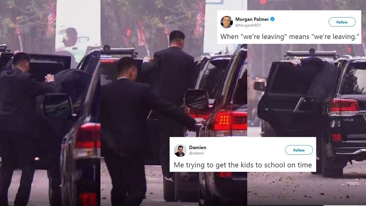 Kim Jong-un's security team leaping into a moving car has become a brand new meme
