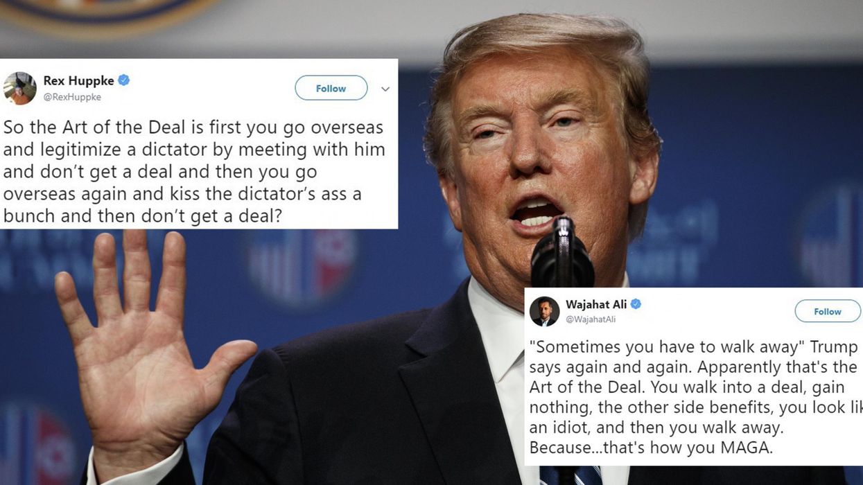 Trump mocked with 'Art of the Deal' jokes after failed talks with Kim Jong-un
