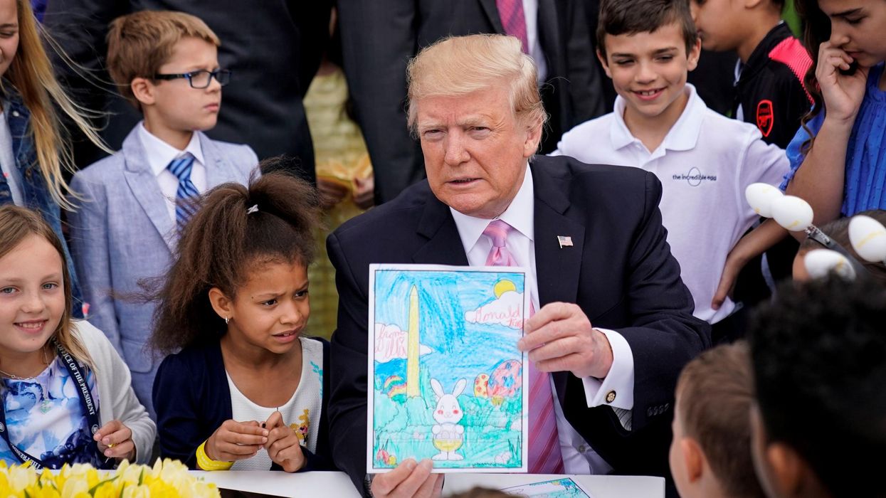 Trump talks about his Border Wall to a group of children at the annual Easter Egg Roll