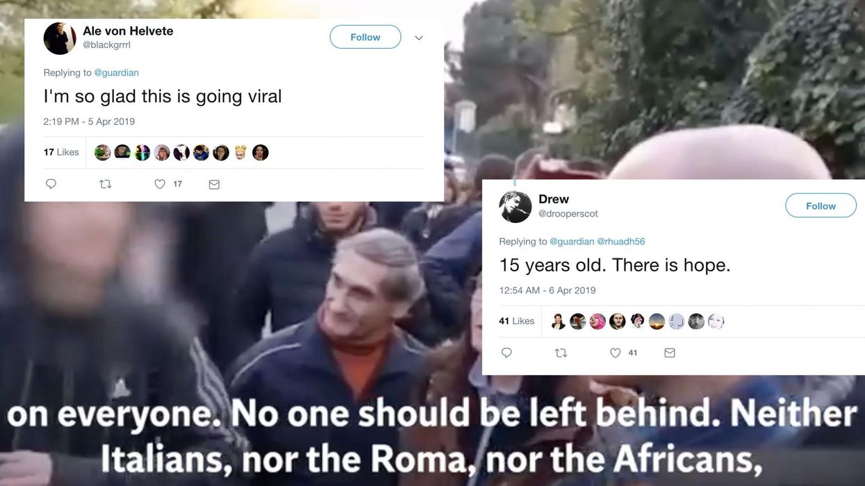 Italian boy filmed standing up to fascists hailed a hero by the internet