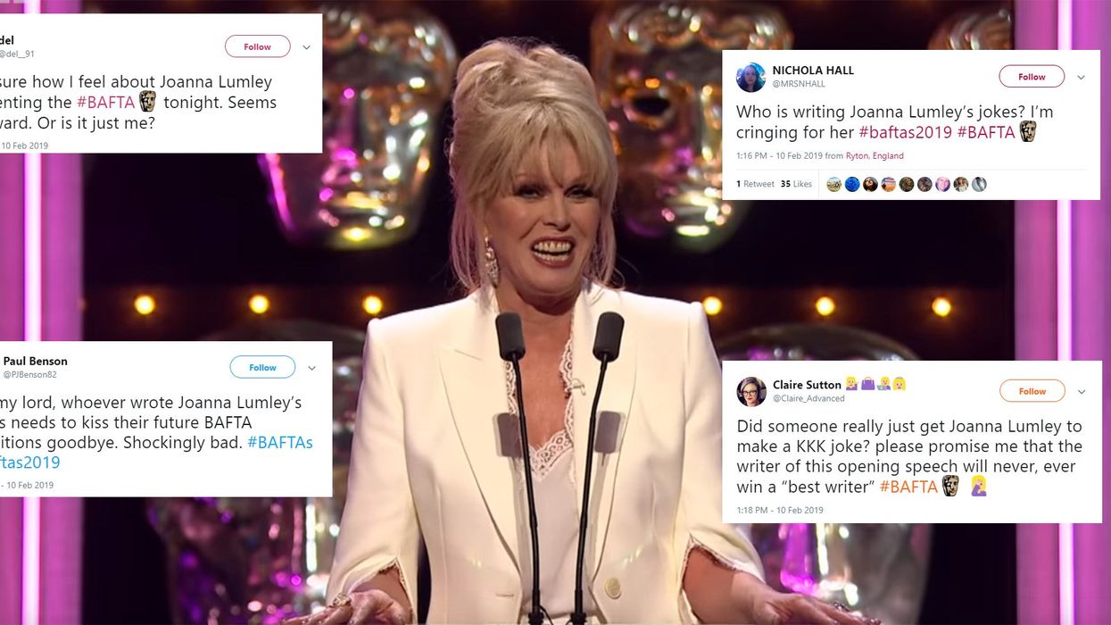 Joanna Lumley made painfully awkward jokes at the BAFTAs and Twitter wasn't impressed