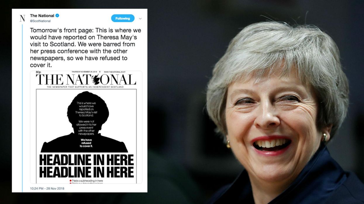 Scottish newspaper creates incredible front page after being 'banned' from Theresa May press conference