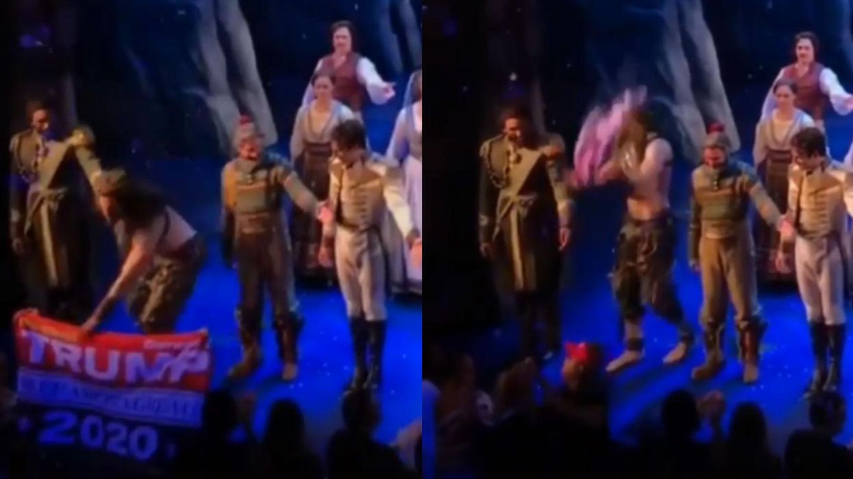 Frozen actor rips pro-Trump sign from hands of supporter who pulled it out during curtain call
