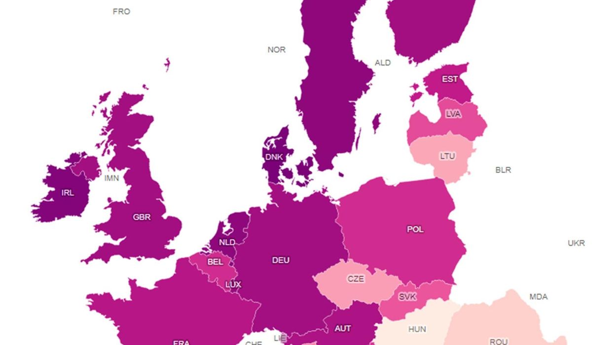 These are the percentage of EU citizens happy about living in their countries, mapped