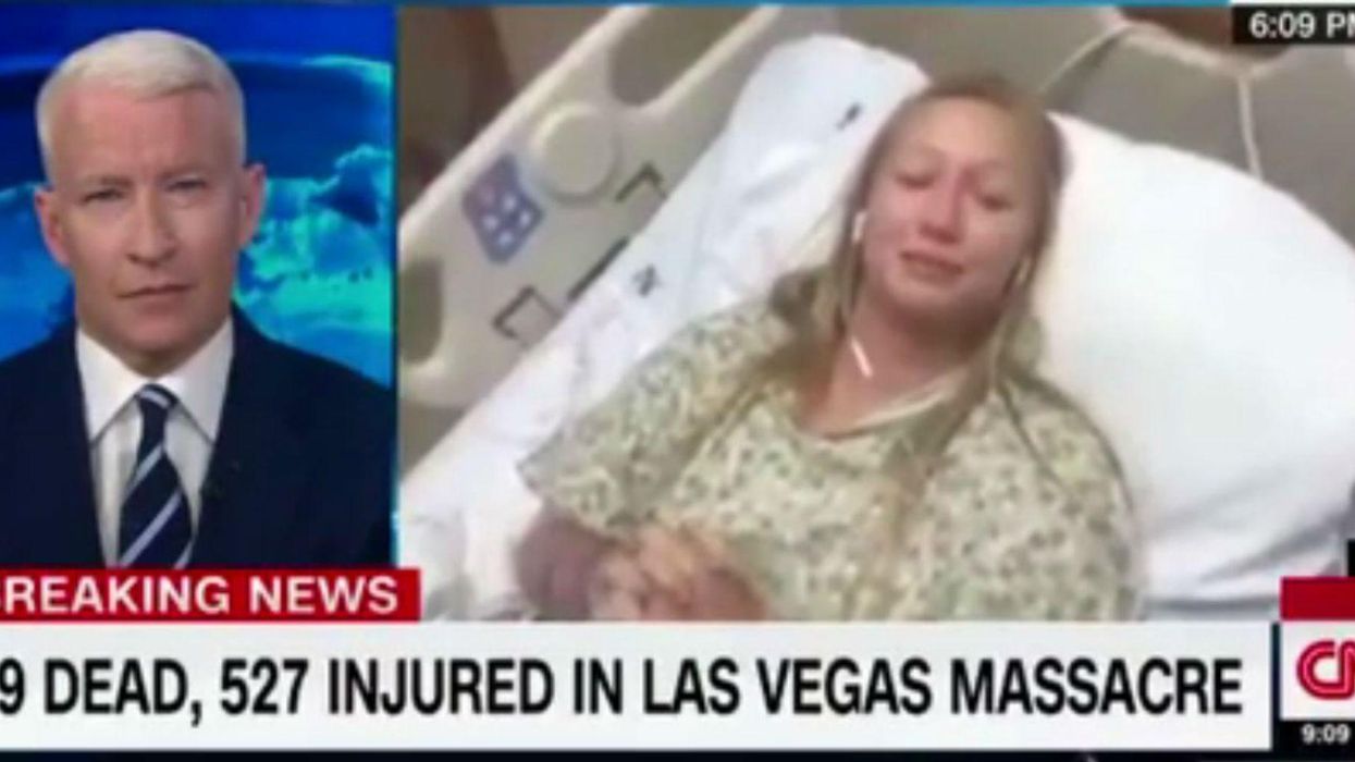Las Vegas survivor in hospital bed thanks her rescuer live on TV