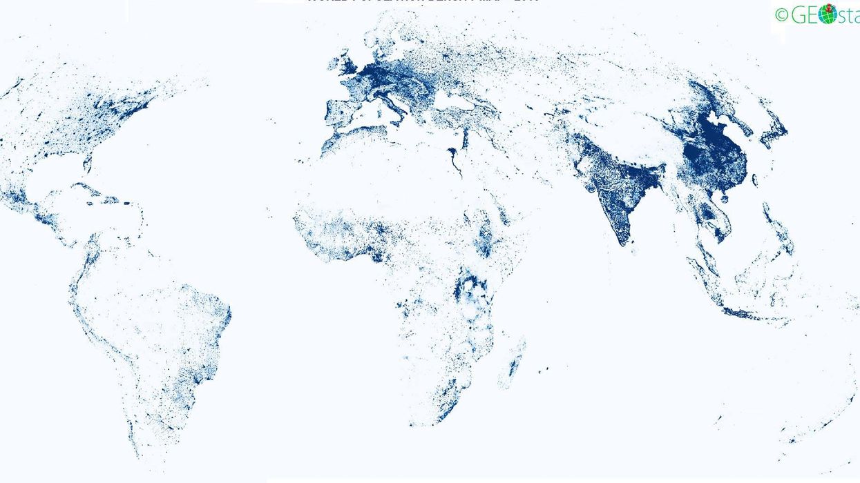 This map shows world population without any country boundaries