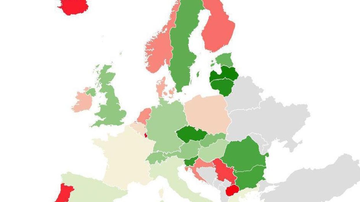 The average age European women have their first child, mapped