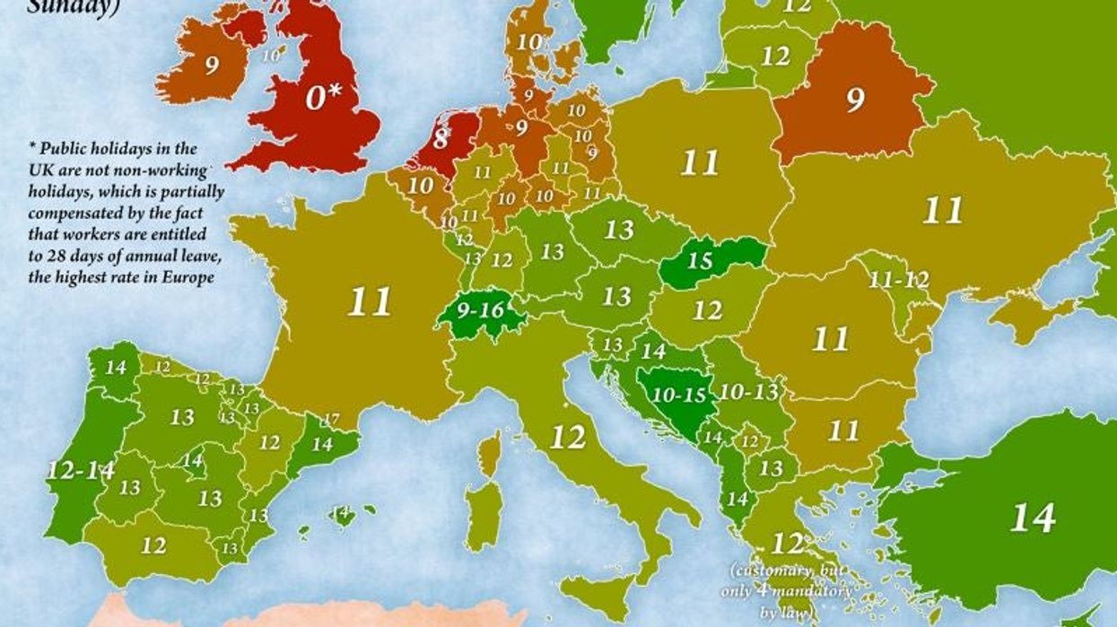 The map of Europe according to who gets the most holiday