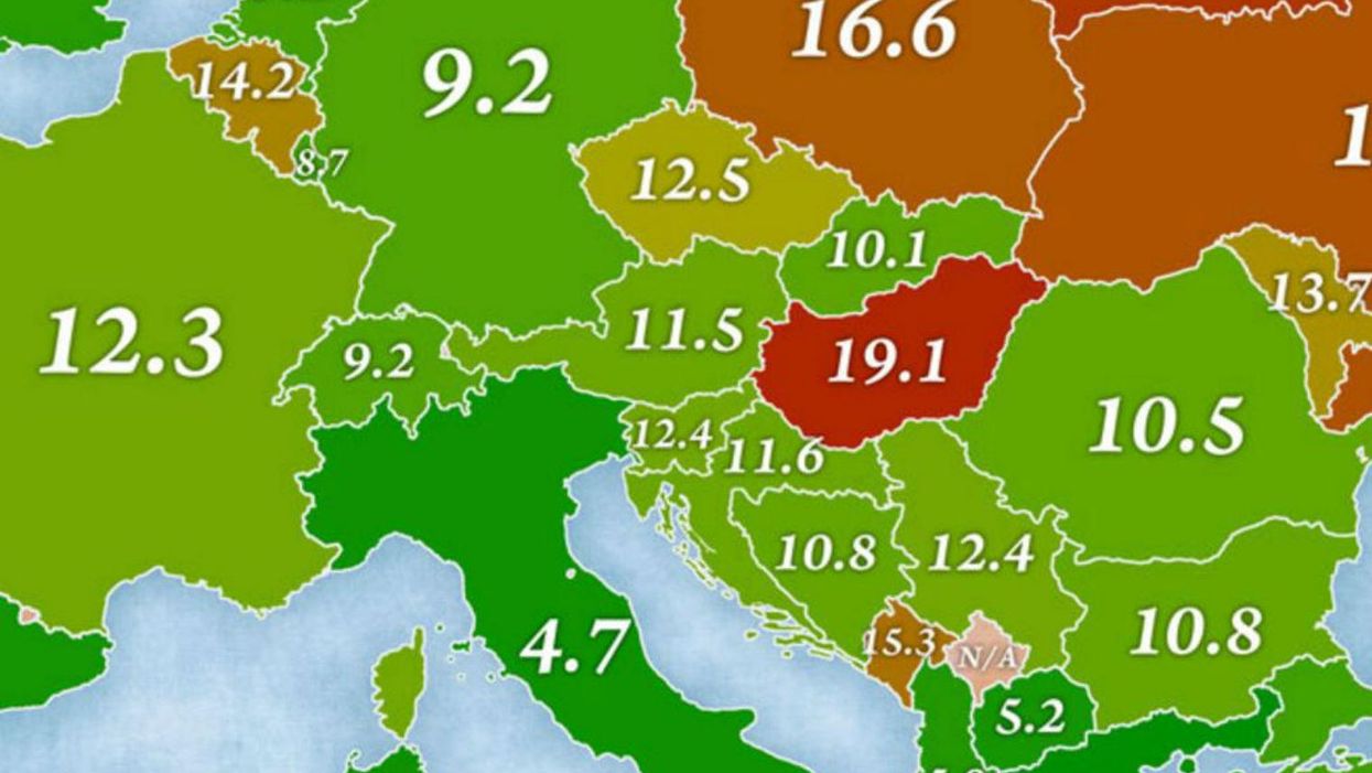 A map of Europe by suicide rates in each country